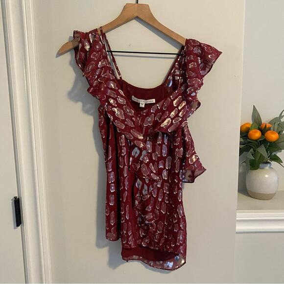 Veronica Beard Red Silver Silk Metallic Blouse Top 4 - Picture 10 of 10